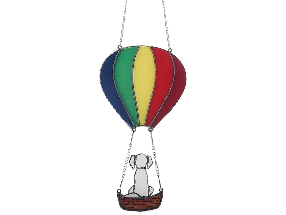 Globo aerostático arcoíris con perro, decoración acrílica, adorno para ventana o pared.
