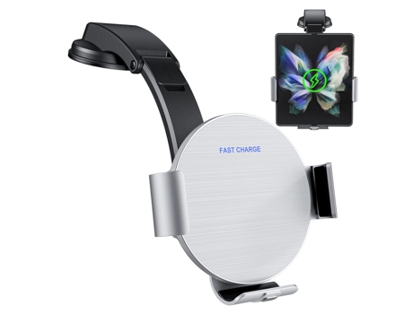 Cargador de coche rápido inalámbrico de inducción Qi de doble bobina de 15 W para Galaxy Z Fold 4/3 Soporte de teléfono inteligente para coche con ...