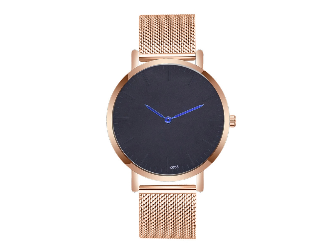 Reloj De Pulsera De Cuarzo Para Hombre Con Brazalete De Acero, Estilo Casual De Negocios, Manecillas Azules, Oro Rosa.