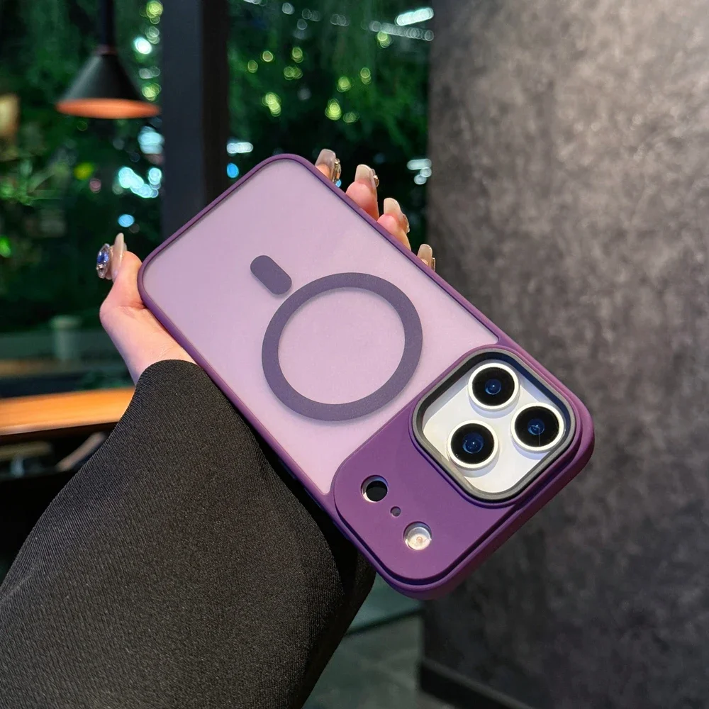 (deep Purple, Iphone 14 Pro) Funda De Acrílico Translúcido Mate, Resistente A Los Golpes, Soporta Carga Inalámbrica Por Absorción Magnética