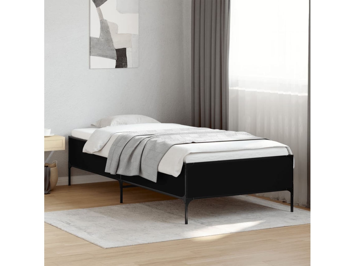 Estructura De Cama Madera De Ingeniería Y Metal Negro 90x200 Cm