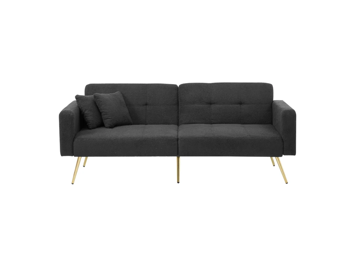 Sofá Cama Dorado Con Bolsillos Laterales Y Cojines, Respaldo Ajustable.