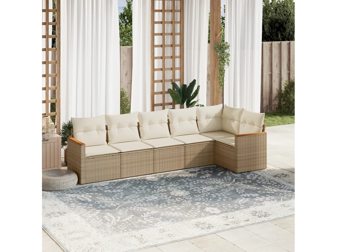 Conjunto de sofá de jardín de 6 piezas con cojines, mimbre sintético beige, Dkd Home Decor