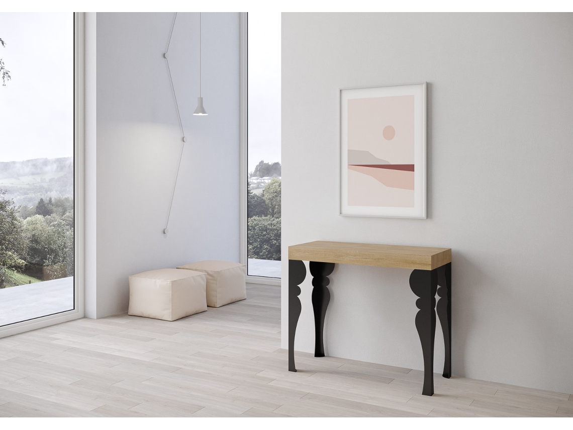 Consolas Paxon Small Premium Extensible hasta 196 cm ITAMOBY (90 x 40 x 77 cm - Paneles de Melamina - Roble Natural)