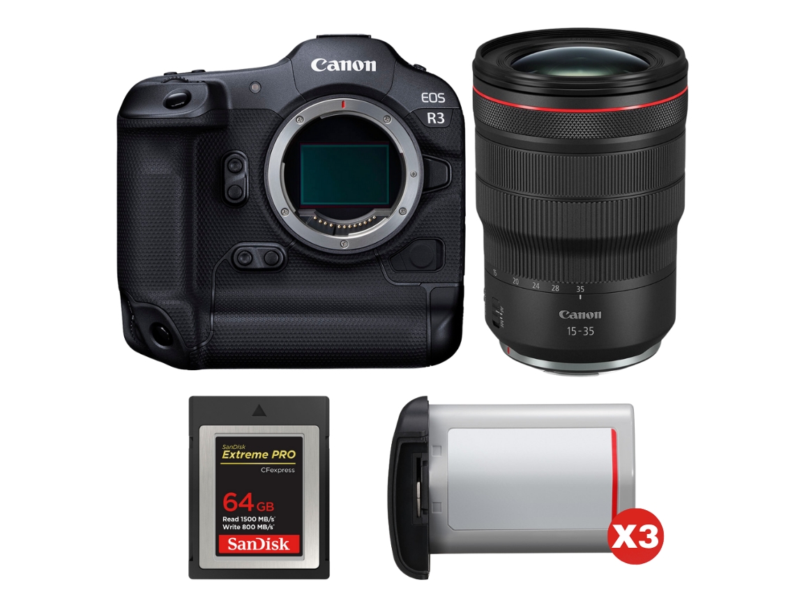Canon Eos R3 + Rf 15-35mm F/2.8 L Is Usm + 1 Sandisk 64gb Extreme Pro Cfexpress Type B + 3 Canon Lp-e19 + Ebook “20 Consejos Para Fotos Que Impactan”