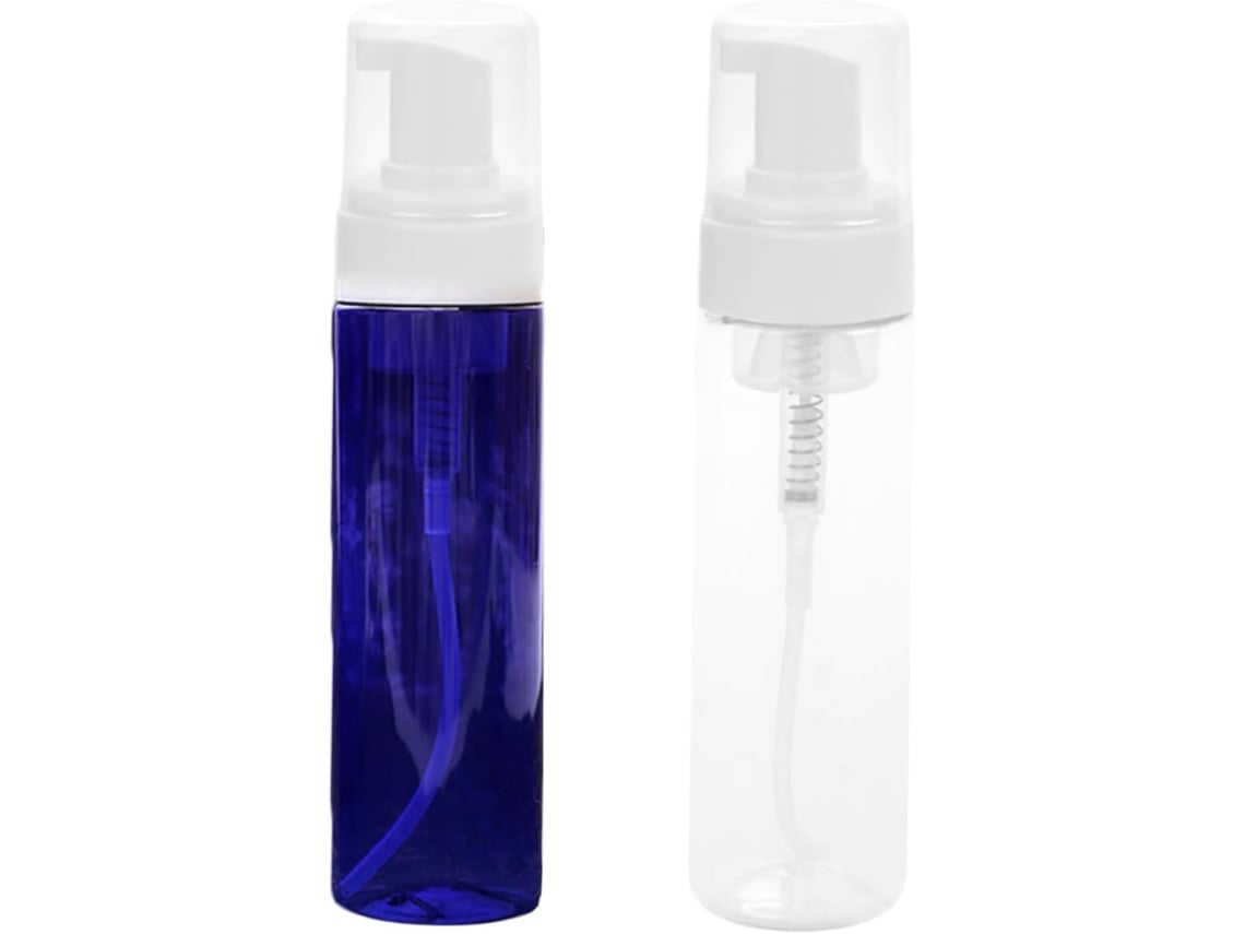 Juego De 2 Botellas Con Dosificador De 200 Ml, Transparentes Y Azules, Dispensadores De Cosméticos Portátiles.