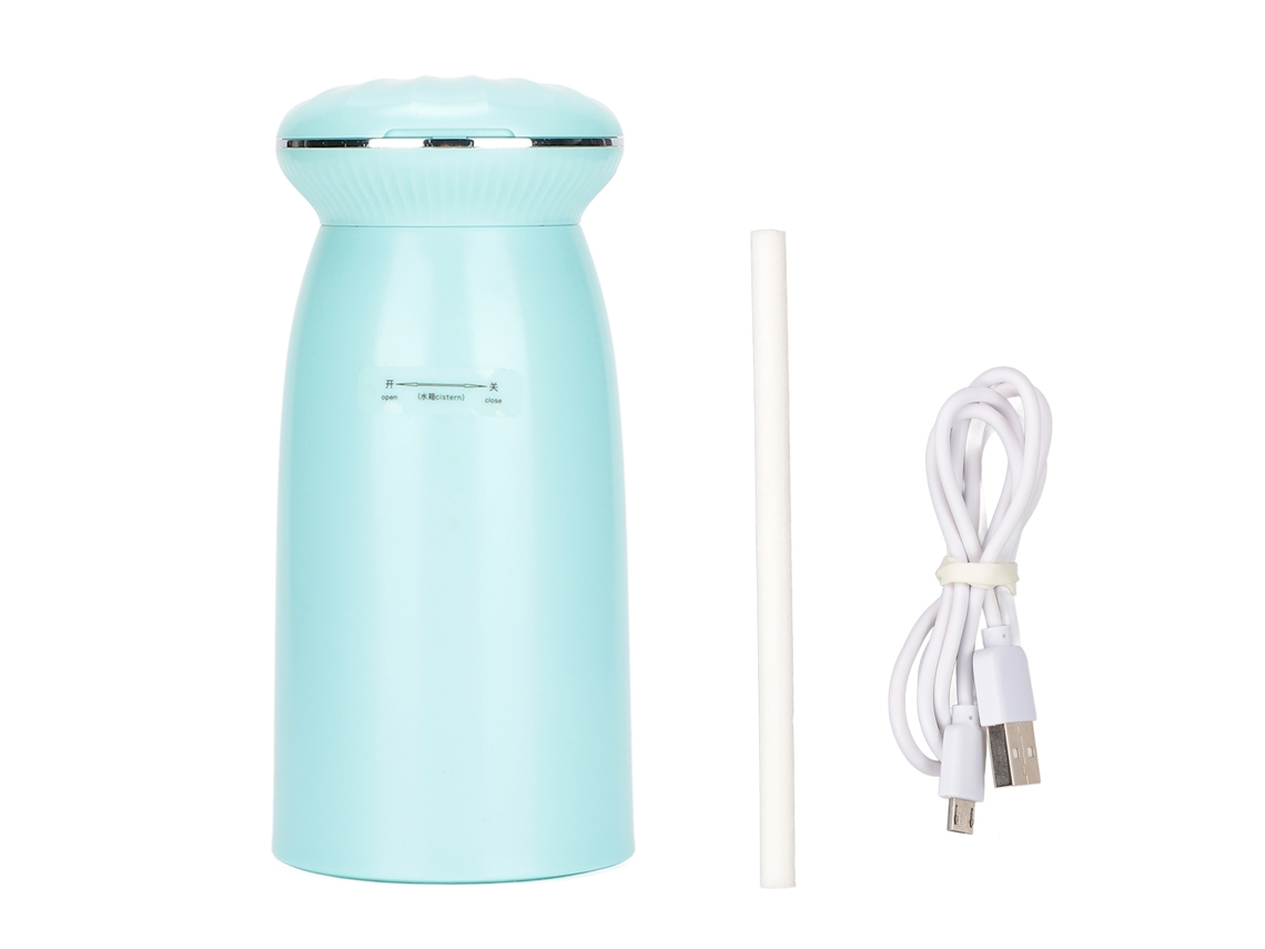 Humidificador mini USB de 350 ml con modos duales y purificación, protección de secado automático y estilo moderno.