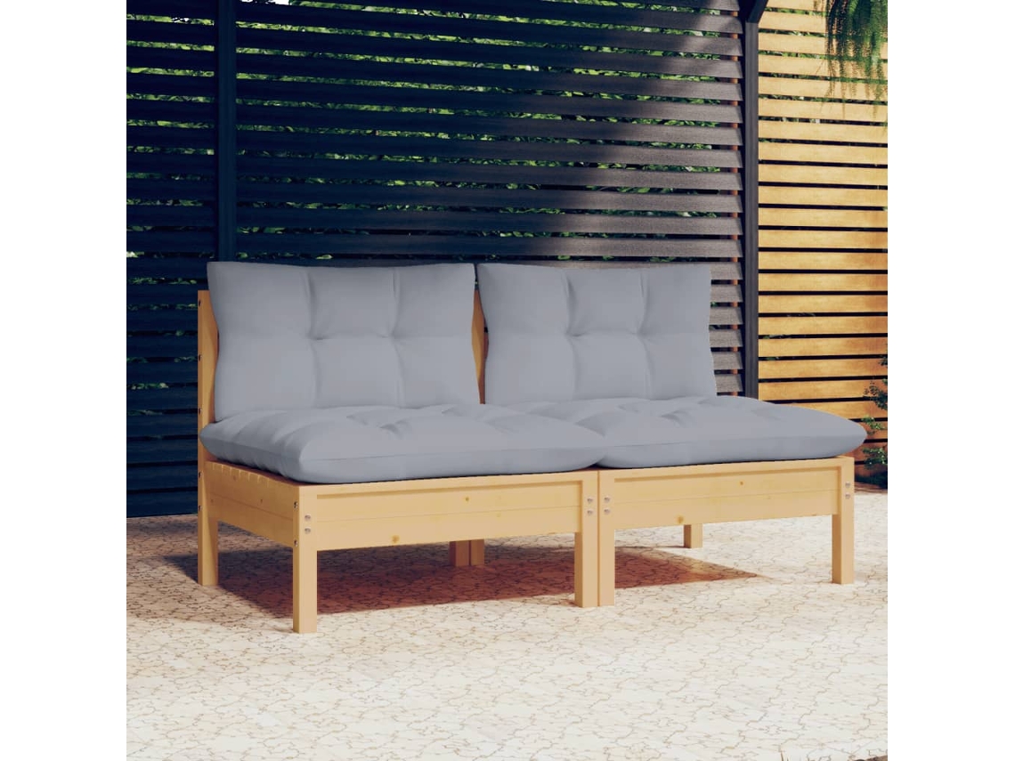 Sofá de jardín de 2 plazas con cojines grises en pino macizo, Dkd Home Decor