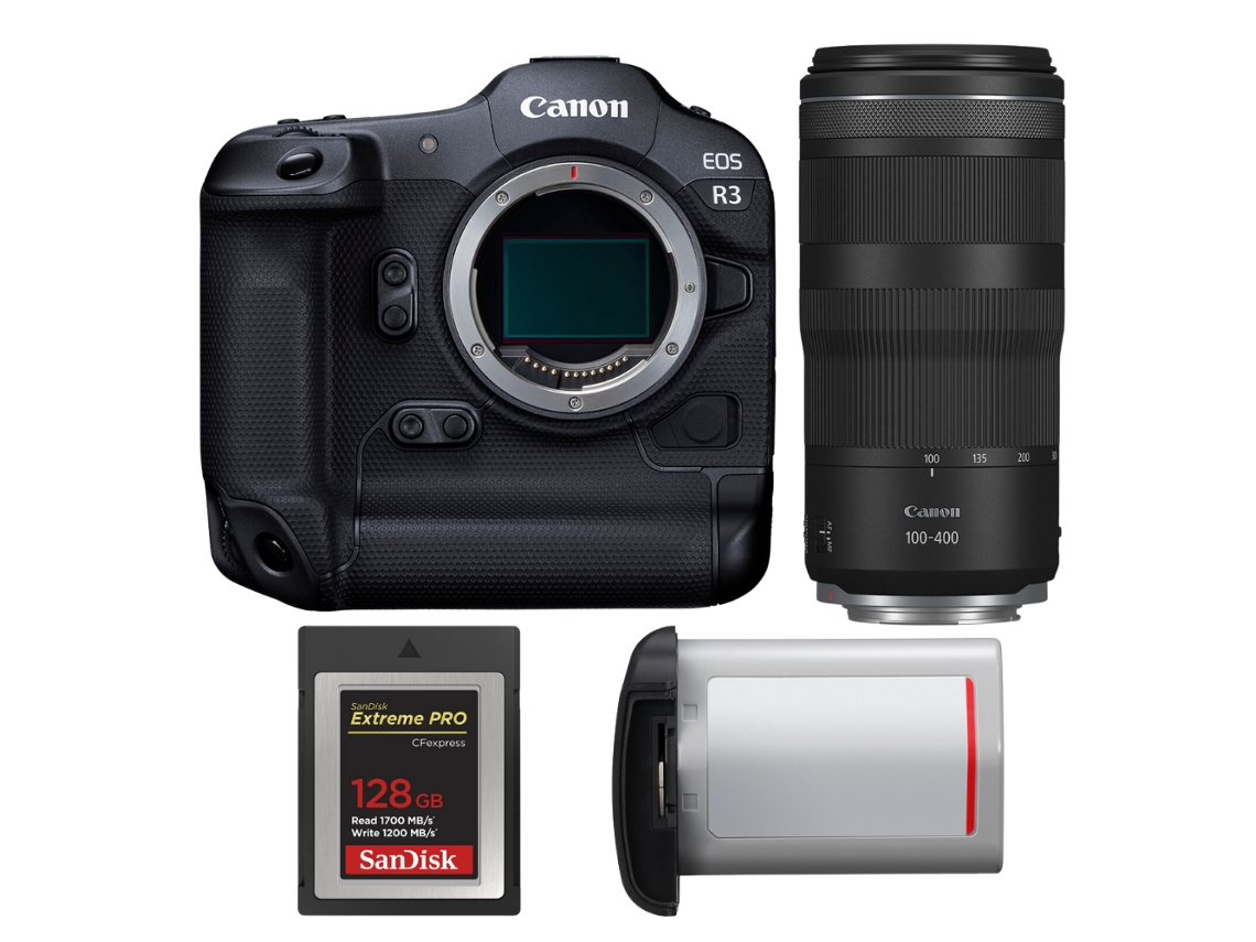 Canon Eos R3 + Rf 100-400mm F/5.6-8 Is Usm + 1 Sandisk 128gb Extreme Pro Cfexpress Type B + Canon Lp-e19 + Ebook Pricedirect