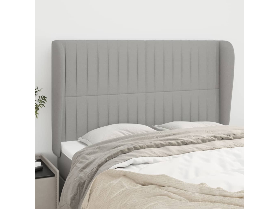 Cabecero Con Orejas De Tela Gris Claro 147x23x118/128 Cm
