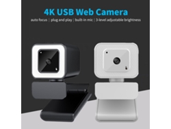 Cámara Web Usb 4k De Ángulo Amplio Con Enfoque Automático, Brillo De 3 Niveles Y Micrófono Con Cancelación De Ruido, Color Blanco