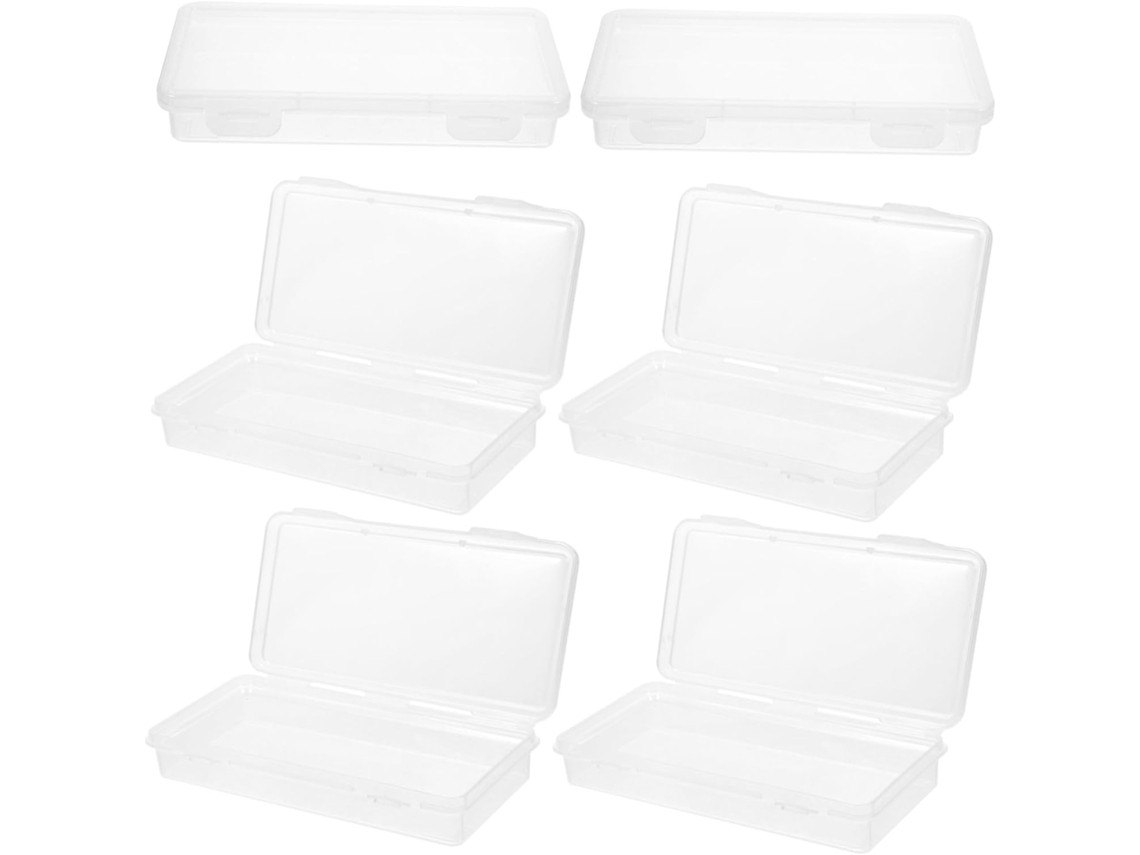 Estuche de plástico transparente para lápices con 6 piezas, organizador para estudiantes, diseño apilable.
