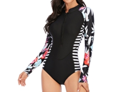 2026-traje De Buceo Para Mujer De Manga Larga Con Cremallera Frontal Protección Solar Negro M Para Natación Y Surf