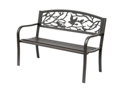 Banco de jardín de 3 plazas, metal con acabado epoxi, estilo rústico chic, 127x60x85cm, marrón.