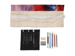Kit De Lápices Para Dibujo 29 Piezas Con Estuche Enrollable, Lápices De Carboncillo Y Suministros Escolares Para Artistas Principiantes
