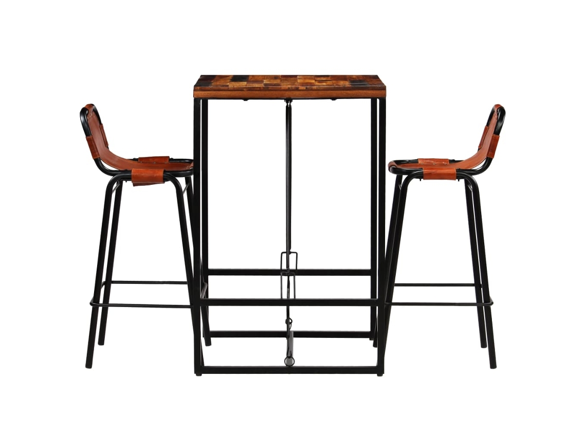 Maison Exclusive - Set Muebles Bar 3 Pzas Madera Reciclada Cuero Cabra Auténtico