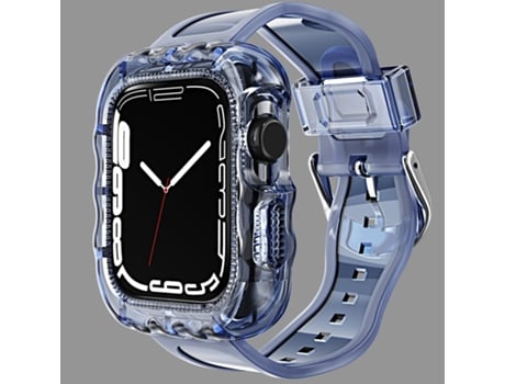 Correa de reloj con estuche integrado de TPU para Apple Watch Series 8 y 7 de 45 mm / SE 2 y 6 y SE y 5 y 4 de 44 mm / 3 y 2 y 1 de 42 mm (azul tra...