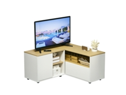 Mueble Tv Esquina Compacto Almacenamiento Madera Blanco