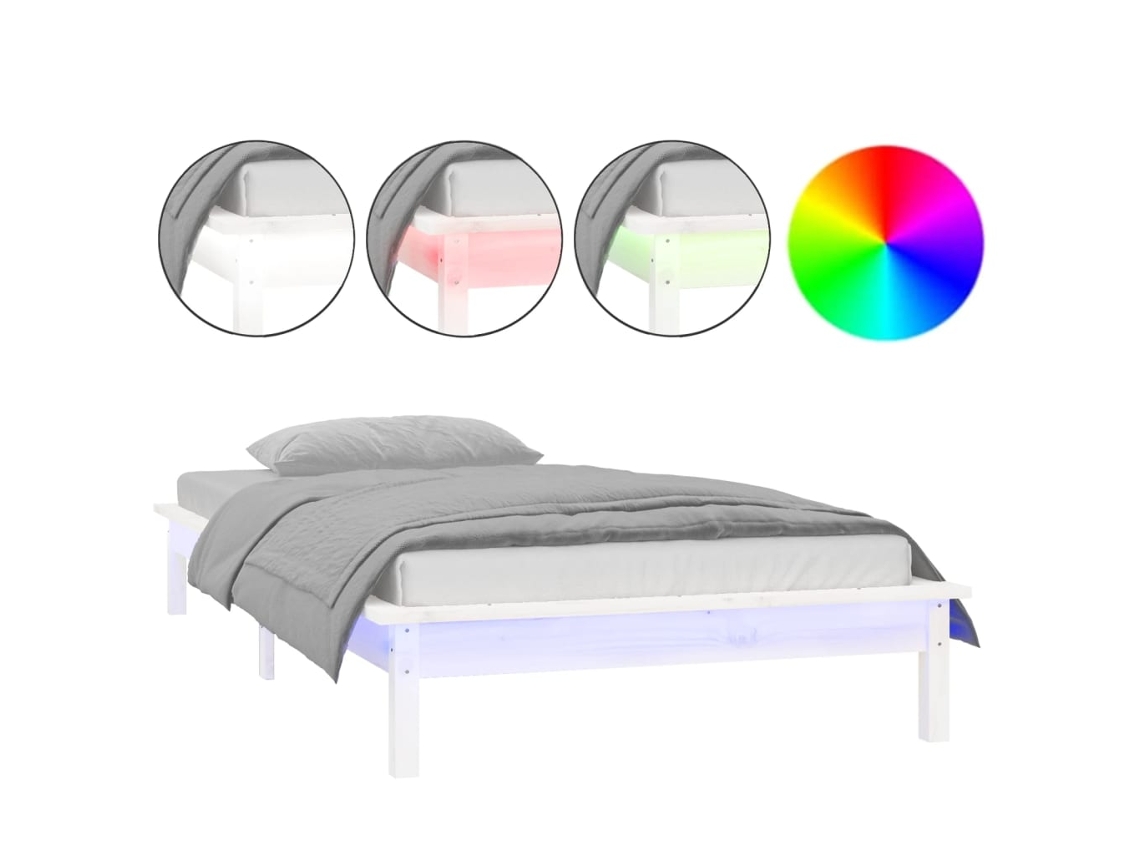 Maison Exclusive - Estructura De Cama Con Led Madera Maciza Blanca 75x190 Cm
