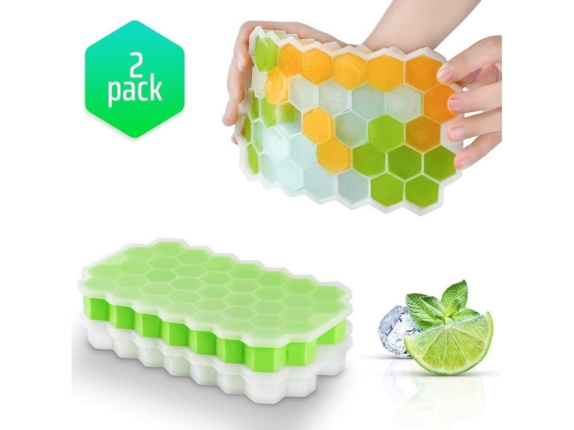 Bandeja De Silicona Para Cubitos De Hielo, 2 Piezas, 74 Compartimentos, Apilable Con Tapa, Libre De Bpa.
