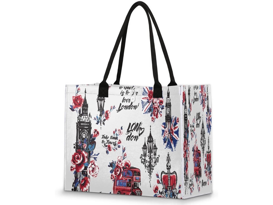 Bolso Mano Grande Tropicallife Temática Retro Londinense Para Mujeres Niñas Bolso Hombro Compras Trabajo Gi
