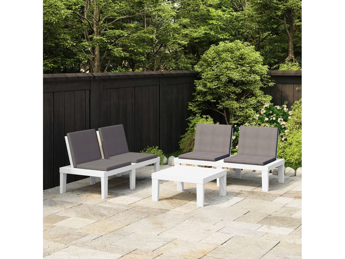 Conjunto de salón de jardín de 3 piezas con cojines de plástico blanco Dkd Home Decor
