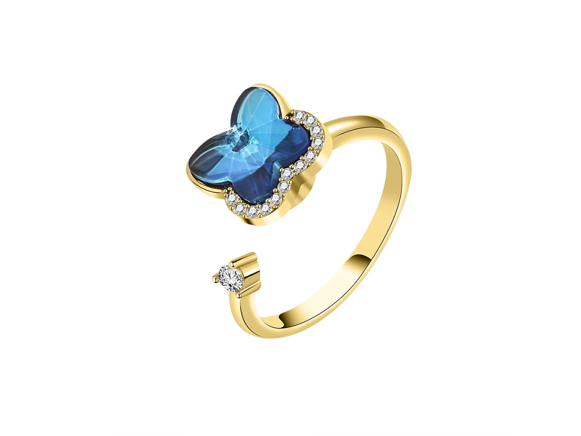 Anillo Giratorio Anti-estrés Chrui Mariposa Cristal Azul (oro)
