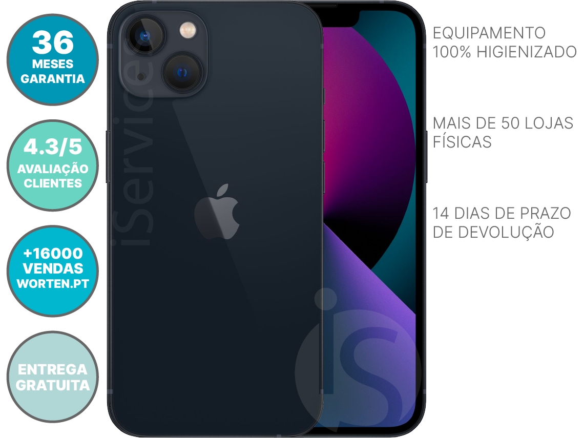 iPhone 13 APPLE (Reacondicionado Marcas Mínimas - 6.1'' - 256 GB - Medianoche)