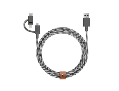 NATIVE UNION Cable Lightning 3 en 1 USB-A a Micro USB, USB-C, Eco Belt - Cebra de 2 m Multicolor