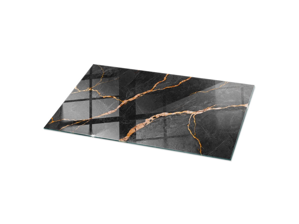Cristal Para Mesa Rectangular Espelharte (120x60 Cm - Patrón De Mármol Con Vetas - Negro)