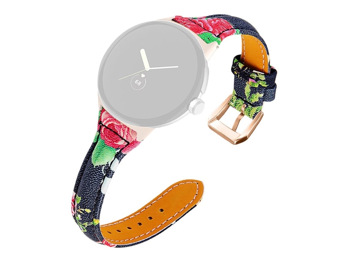 Pulseira Ajustável De Couro Com Padrão Para O Google Pixel Watch, Com Conector Em Ouro Rosa, Padrão 1