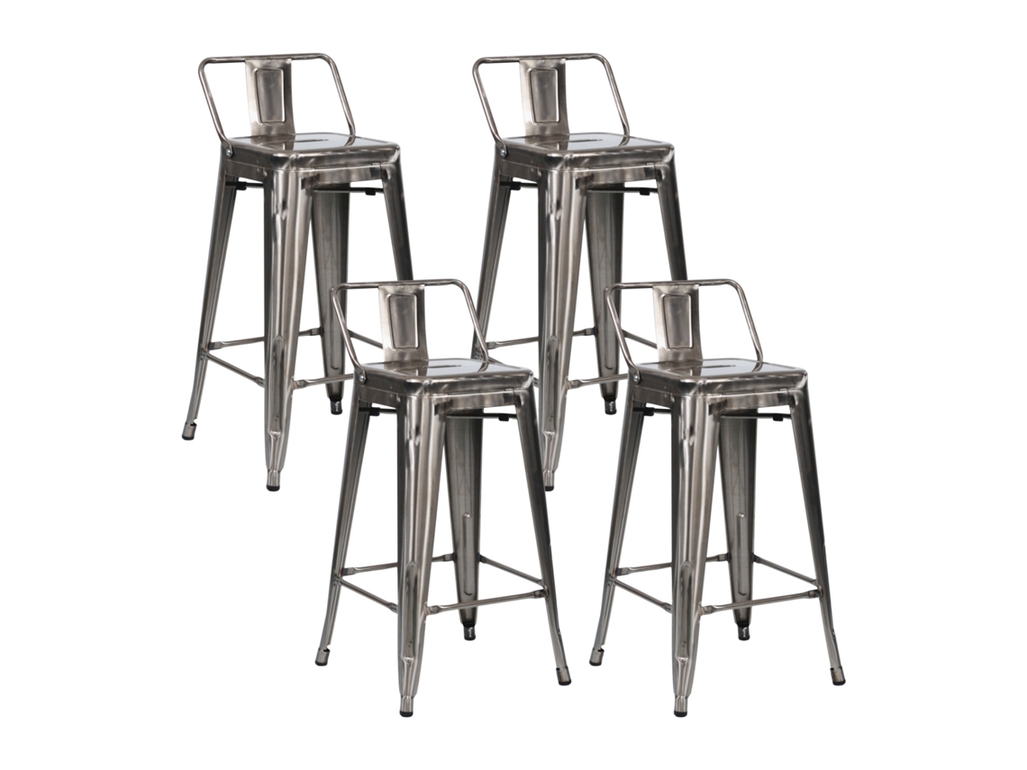 Juego de 4 taburetes altos apilables de acero industrial 41x41x85cm THINIA