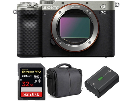 Kit Cámara SONY Alpha a7C Plateado + SanDisk 32 GB + Batería + Bolsa (Full-Frame)