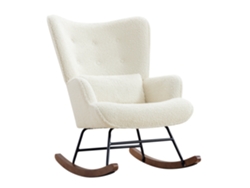 Mecedora para salón, sillón de felpa, mecedora escandinava beige con cojín lumbar, silla de lectura beige HOMEMIYN