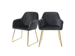 Conjunto de 2 Cadeiras de Jantar com Encosto Estofo em Veludo Cinzento e Pernas Metálicas ML-DESIGN