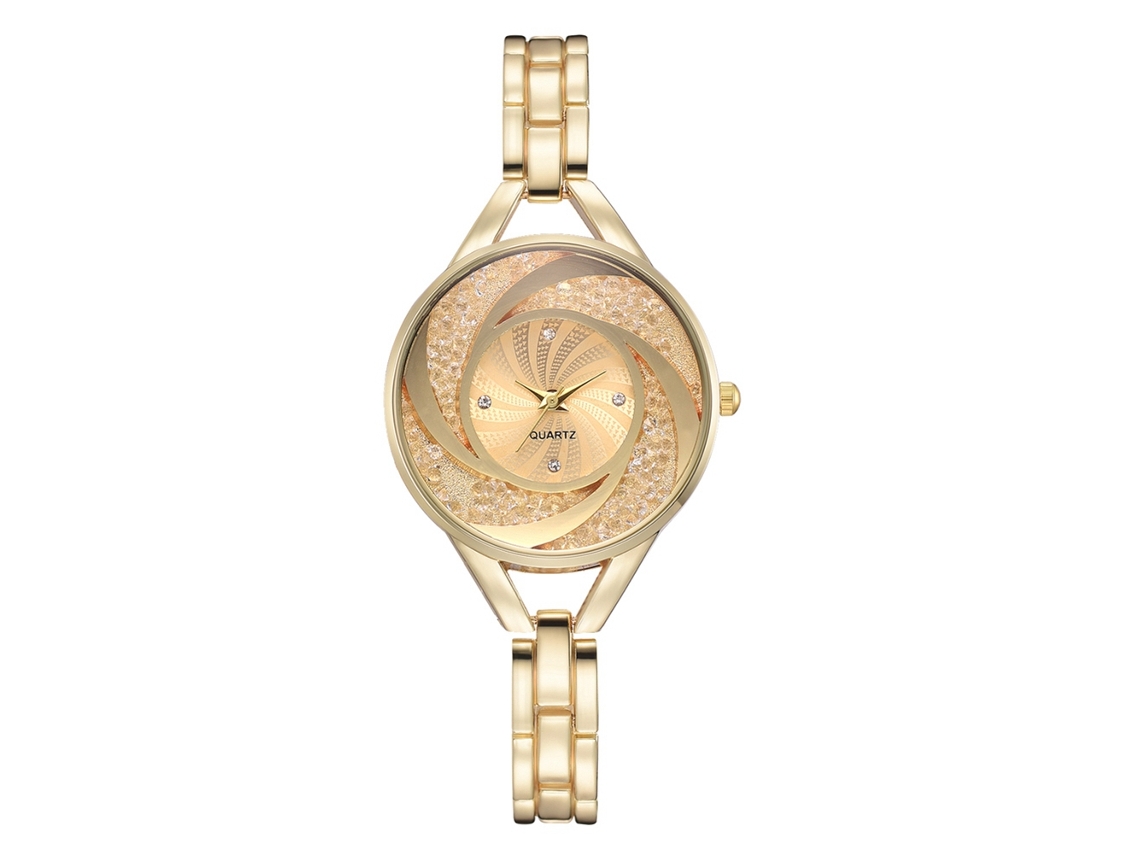 Reloj De Pulsera De Cuarzo Para Mujer Con Brazalete De Aleación, Elegante Diseño Dorado, 17 Mm