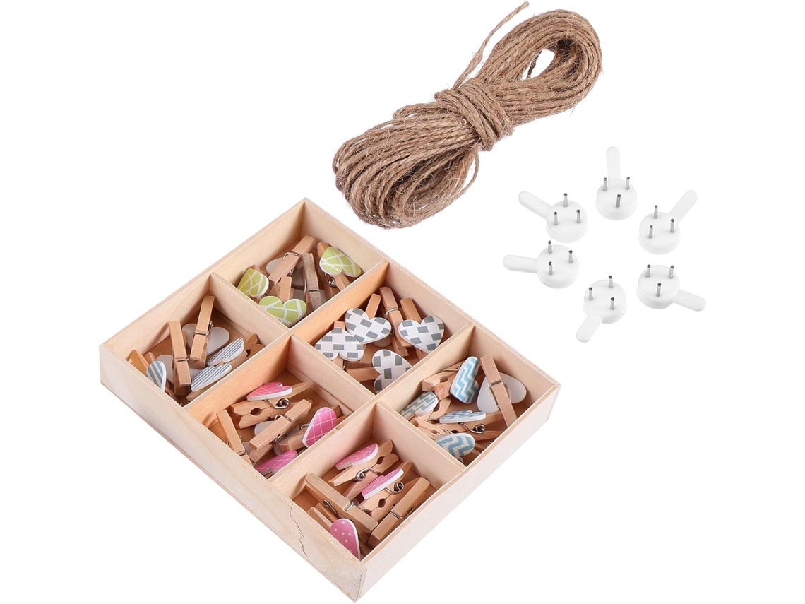 Juego de 30 pinzas para fotos con forma de corazón, ligeras, fáciles de transportar, hechas de madera, decoración creativa, GOKOCO