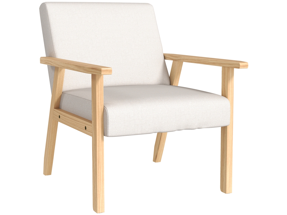 Sillón Comedor Lino Reposabrazos Madera Maciza Crema