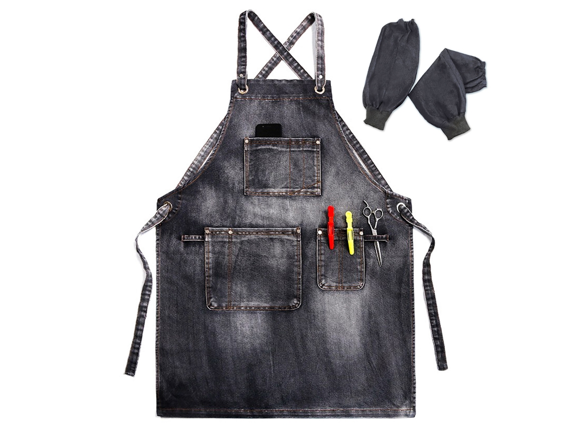 Delantal De Vaquero Ajustable Con Bolsillos Para Mujer Y Hombre - Estilo Desgastado | Talla S A Xxl