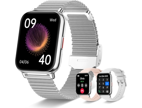Reloj inteligente VEANXIN con pantalla táctil HD de 1,85 pulgadas, rastreador de actividad resistente al agua, plateado rosa y blanco