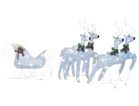 vidaXL Renos y trineo de Navidad de exterior con 100 LED plateado