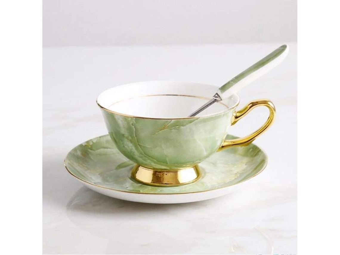 2026da-set De Tazas De Café Y Té De Porcelana Ósea Verde Oro, Cerámica Europea, Sin Plomo Ni Cadmio