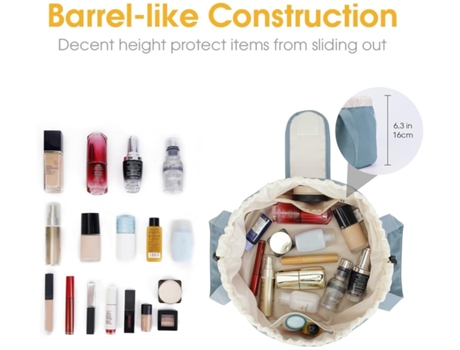 Bolsa de maquillaje con cordón de barril grande, bolsa de cosméticos, bolsas de maquillaje, organizador de artículos de tocador para mujer, azul DR...