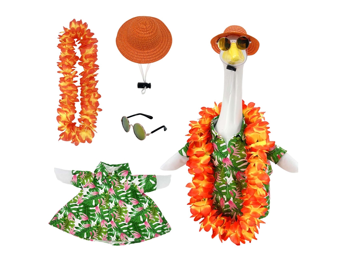 Conjunto de vestimenta hawaiana con diadema para gansos, 4 piezas, compatible con gansos de 17'' y 23'', color naranja PANOONA