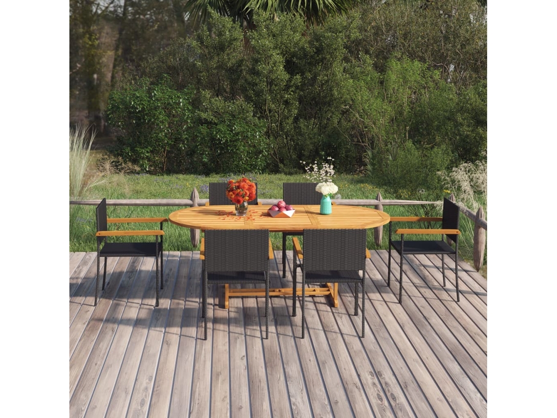 Juego de comedor de jardín de mimbre PE negro Dkd Home Decor