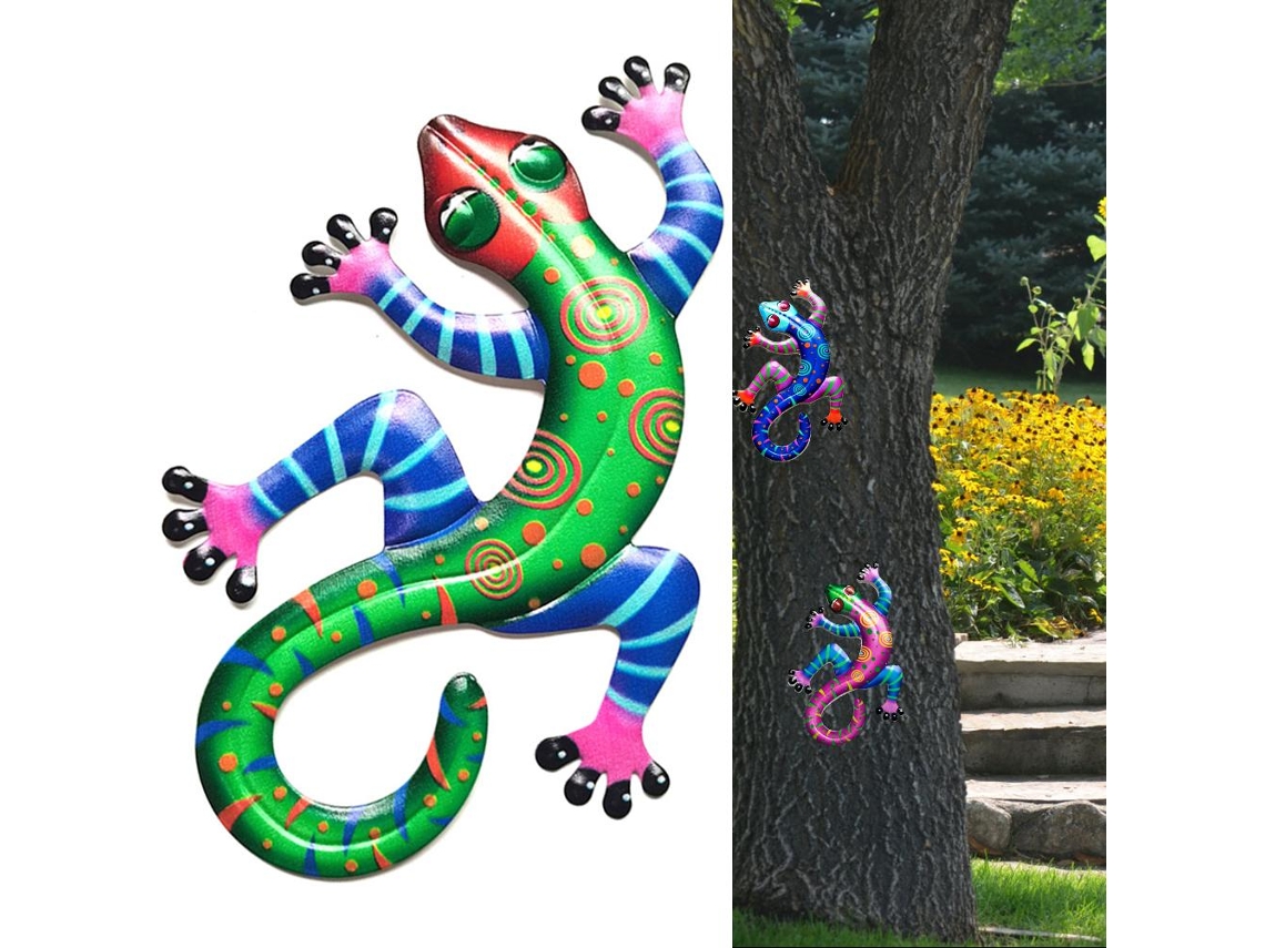 Decoración De Pared Con Forma De Lagarto De Hierro Para Jardín Exterior, Adorno Colgante Para Balcón, Valla O Casa.