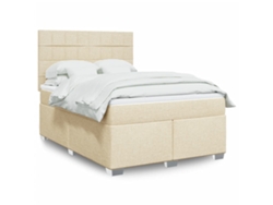Cama Box Spring Con Colchón Tela Color Crema 140x190 Cm