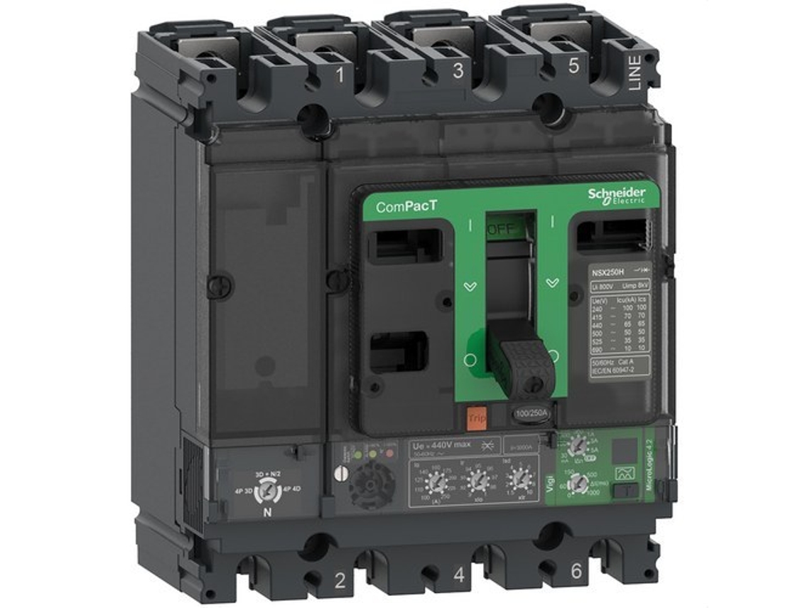 Interruptor automático ComPacT NSX160F 36kA AC 4P4R 160A Micrologic 4.2 SCHNEIDER ELECTRIC