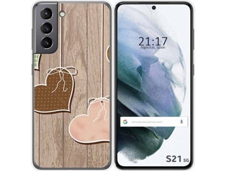 Carcasa Samsung Galaxy S21 5G TUMUNDOSMARTPHONE Corazones Madera Multicolor