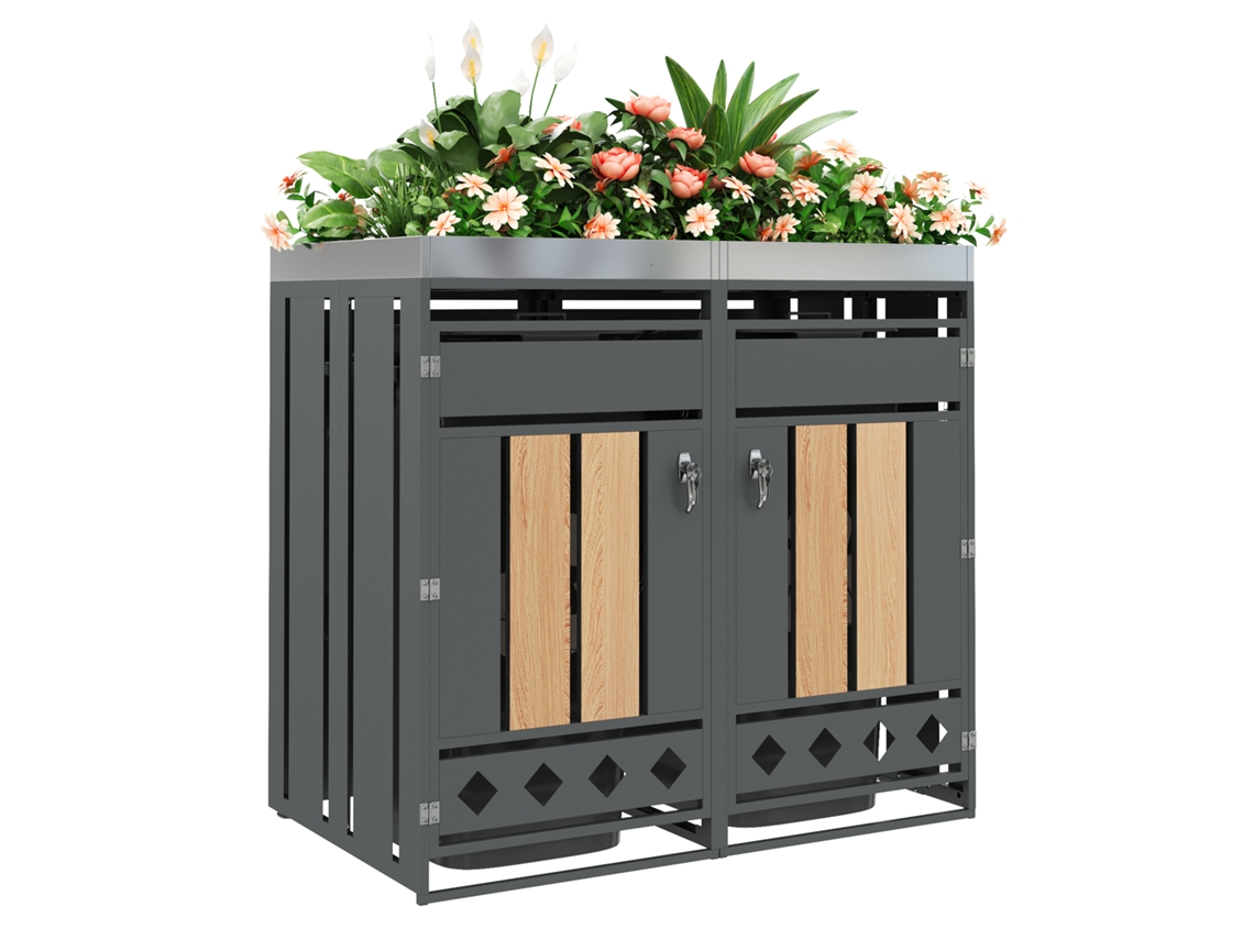 Cubo De Basura Con Cerradura, 2 Puertas, Madera Para Plantar Estándar